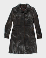 Vintage Y2K Le Chateau Brown Leather Trench Coat - S