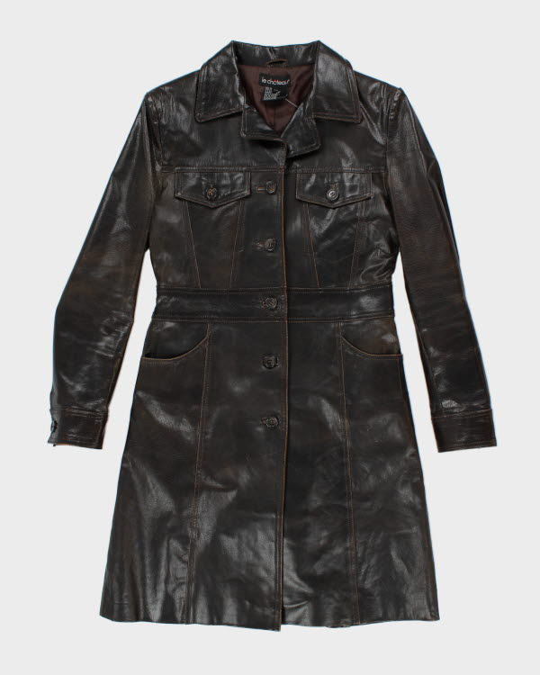 Vintage Y2K Le Chateau Brown Leather Trench Coat - S