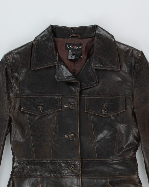 Vintage Y2K Le Chateau Brown Leather Trench Coat - S