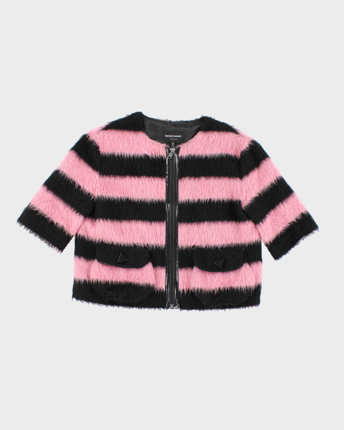 Emporio Armani Pink &amp; Black Fluffy Jacket - M