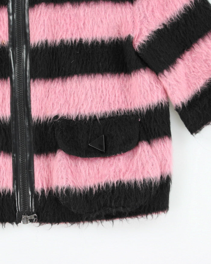 Emporio Armani Pink &amp; Black Fluffy Jacket - M