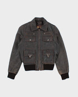 Vintage 90's Multi Pocket Leather Bomber Jacket - S