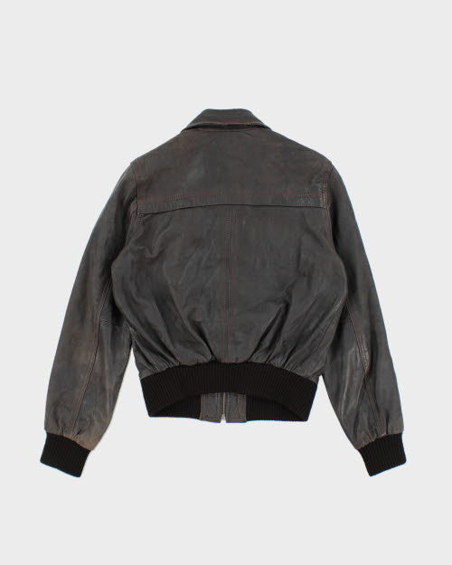 Vintage 90's Multi Pocket Leather Bomber Jacket - S