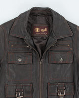 Vintage 90's Multi Pocket Leather Bomber Jacket - S