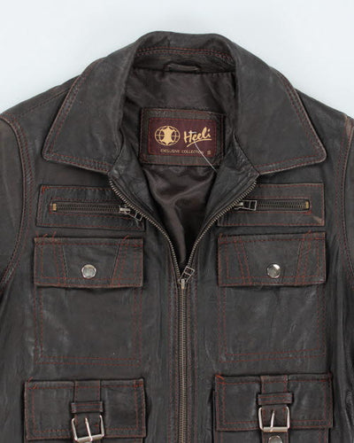Vintage 90's Multi Pocket Leather Bomber Jacket - S