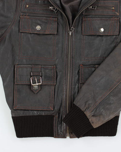 Vintage 90's Multi Pocket Leather Bomber Jacket - S