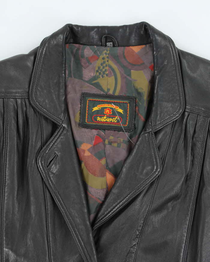 Vintage 90's Oversized Heavyweight Button Up Leather Jacket - M