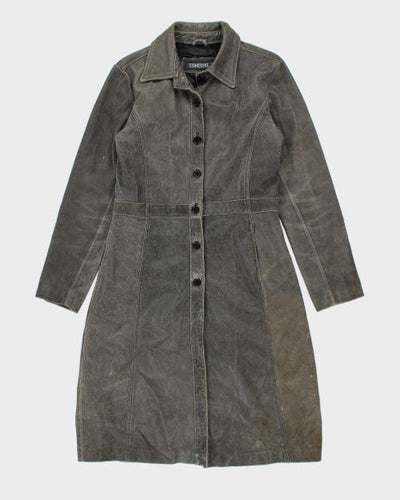 Vintage 90's Stonebridge Grey Leather Long Trench Coat - M