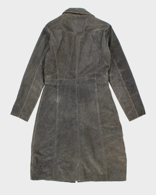 Vintage 90's Stonebridge Grey Leather Long Trench Coat - M