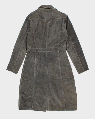 Vintage 90's Stonebridge Grey Leather Long Trench Coat - M