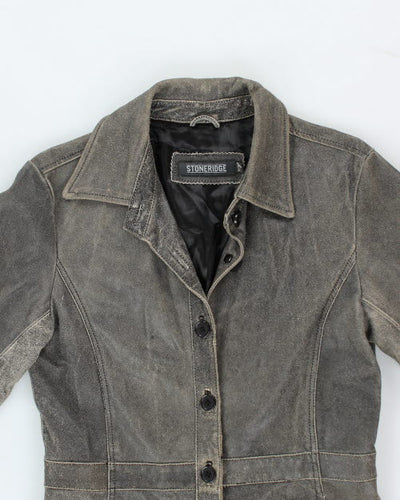 Vintage 90's Stonebridge Grey Leather Long Trench Coat - M