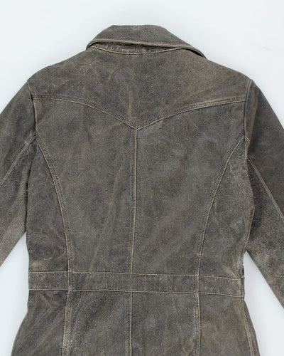 Vintage 90's Stonebridge Grey Leather Long Trench Coat - M
