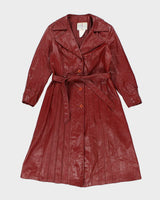 Vintage 90's Double Breasted Red Leather Trench Coat - M