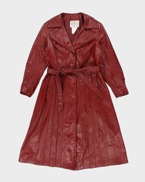 Vintage 90's Double Breasted Red Leather Trench Coat - M