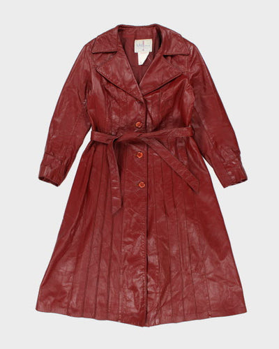Vintage 90's Double Breasted Red Leather Trench Coat - M