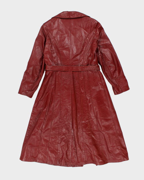 Vintage 90's Double Breasted Red Leather Trench Coat - M