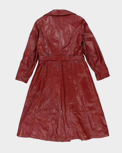 Vintage 90's Double Breasted Red Leather Trench Coat - M
