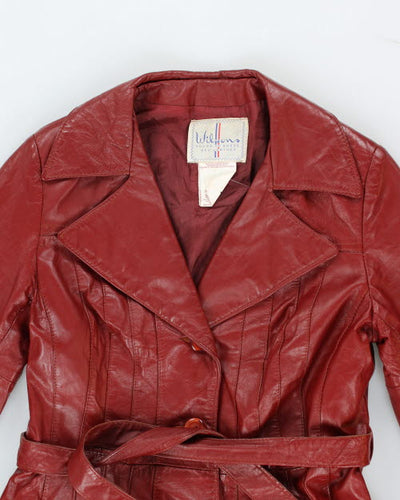 Vintage 90's Double Breasted Red Leather Trench Coat - M