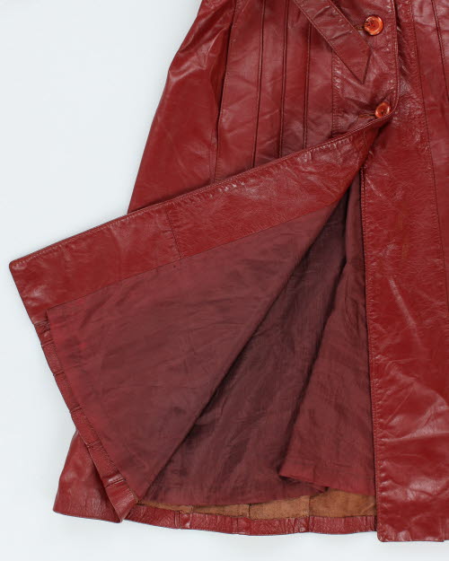 Vintage 90's Double Breasted Red Leather Trench Coat - M