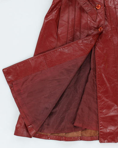 Vintage 90's Double Breasted Red Leather Trench Coat - M