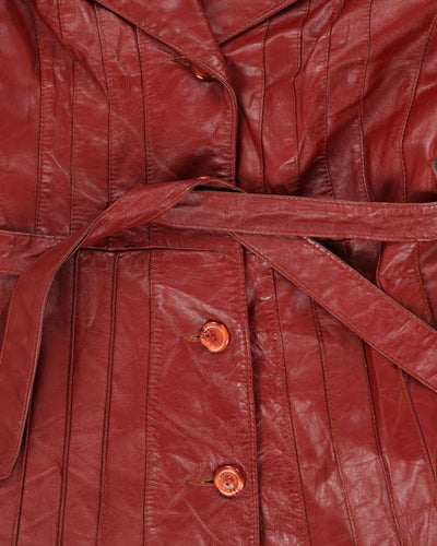 Vintage 90's Double Breasted Red Leather Trench Coat - M