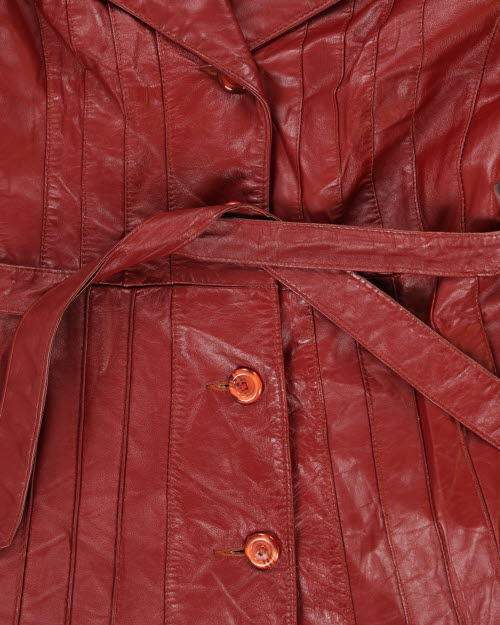Vintage 90's Double Breasted Red Leather Trench Coat - M