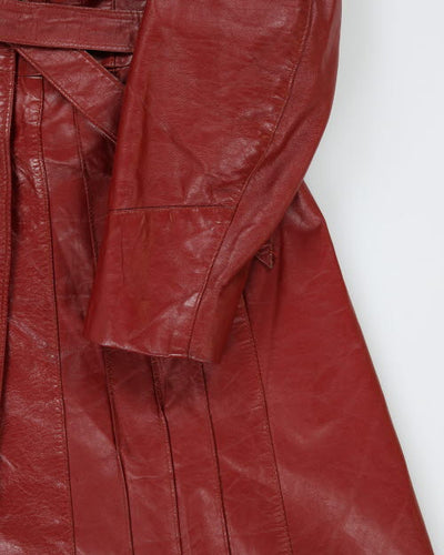 Vintage 90's Double Breasted Red Leather Trench Coat - M