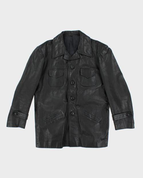 Vintage 90's Heavyweight Button Up Leather Jacket - M