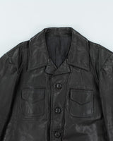 Vintage 90's Heavyweight Button Up Leather Jacket - M