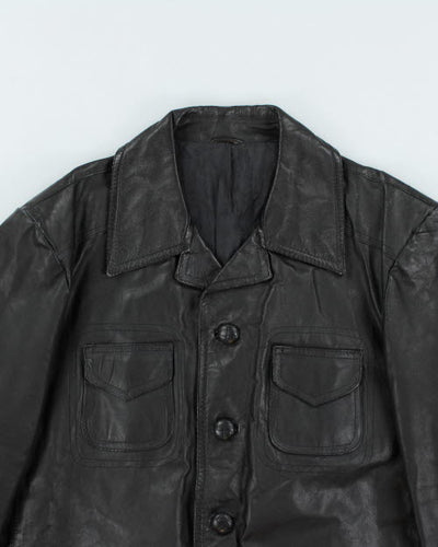 Vintage 90's Heavyweight Button Up Leather Jacket - M