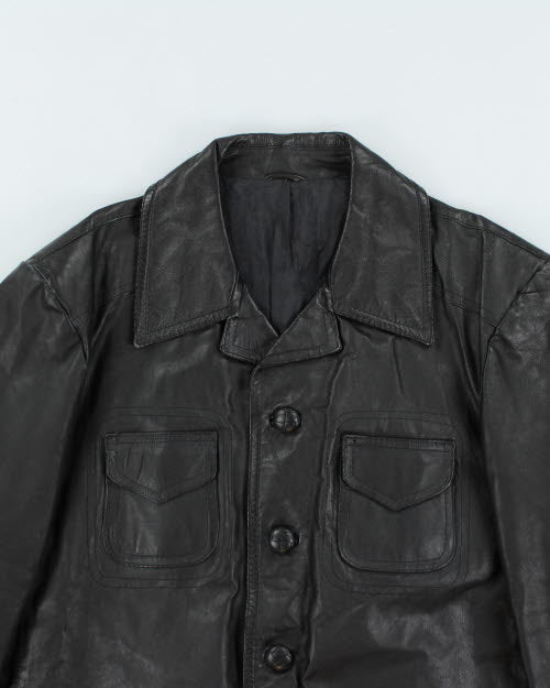 Vintage 90's Heavyweight Button Up Leather Jacket - M