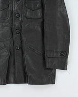 Vintage 90's Heavyweight Button Up Leather Jacket - M