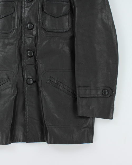Vintage 90's Heavyweight Button Up Leather Jacket - M