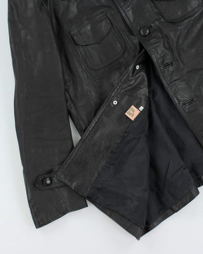 Vintage 90's Heavyweight Button Up Leather Jacket - M