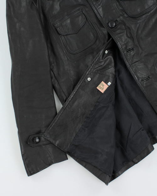 Vintage 90's Heavyweight Button Up Leather Jacket - M