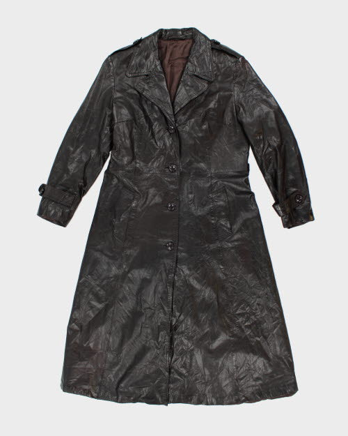 Vintage Y2K Brown Leather Lightweight Overcoat - M