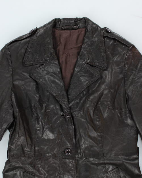 Vintage Y2K Brown Leather Lightweight Overcoat - M