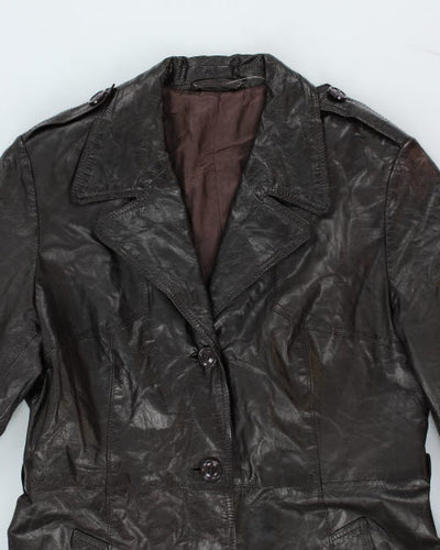 Vintage Y2K Brown Leather Lightweight Overcoat - M