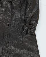 Vintage Y2K Brown Leather Lightweight Overcoat - M
