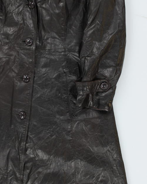 Vintage Y2K Brown Leather Lightweight Overcoat - M