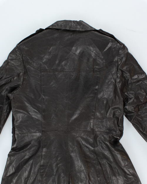 Vintage Y2K Brown Leather Lightweight Overcoat - M