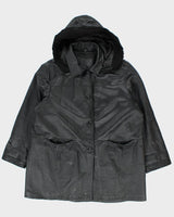 Vintage Oversized Heavyweight Hooded Leather Jacket - M