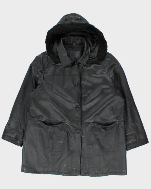 Vintage Oversized Heavyweight Hooded Leather Jacket - M