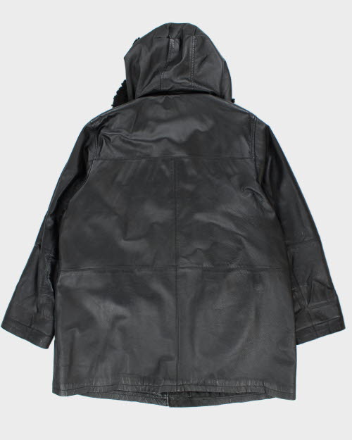 Vintage Oversized Heavyweight Hooded Leather Jacket - M