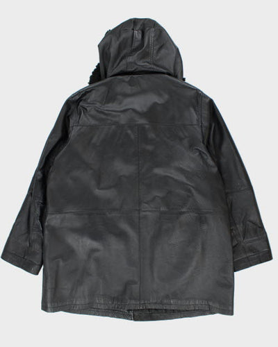 Vintage Oversized Heavyweight Hooded Leather Jacket - M