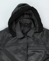 Vintage Oversized Heavyweight Hooded Leather Jacket - M