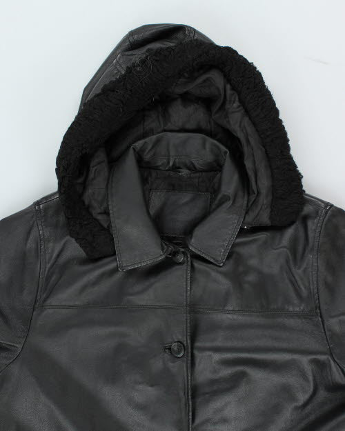 Vintage Oversized Heavyweight Hooded Leather Jacket - M
