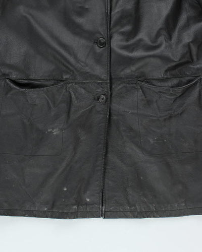 Vintage Oversized Heavyweight Hooded Leather Jacket - M