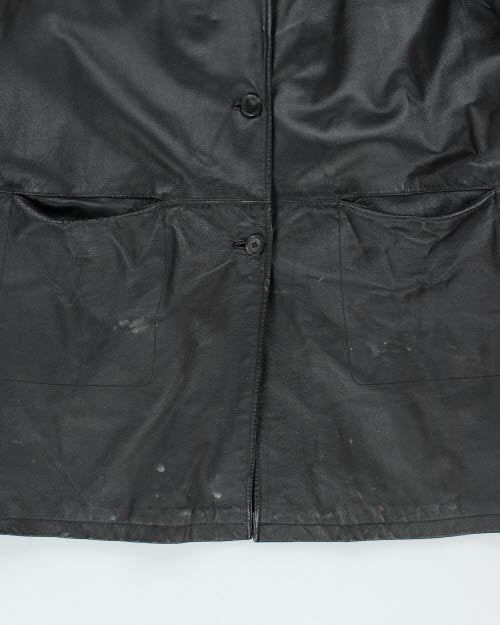 Vintage Oversized Heavyweight Hooded Leather Jacket - M
