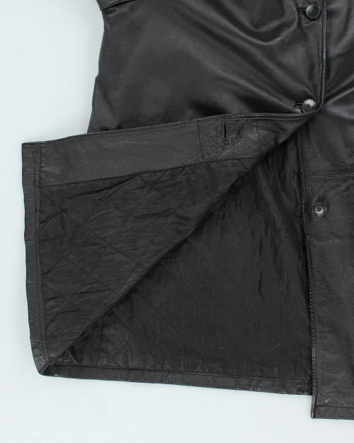 Vintage Oversized Heavyweight Hooded Leather Jacket - M